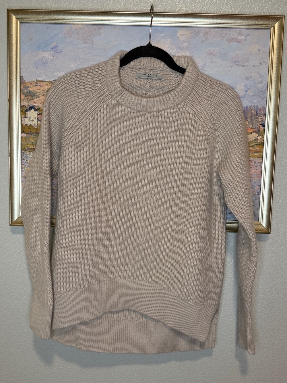 AllSaints Cream Ribbed Crewneck Sweater size small (bin12)